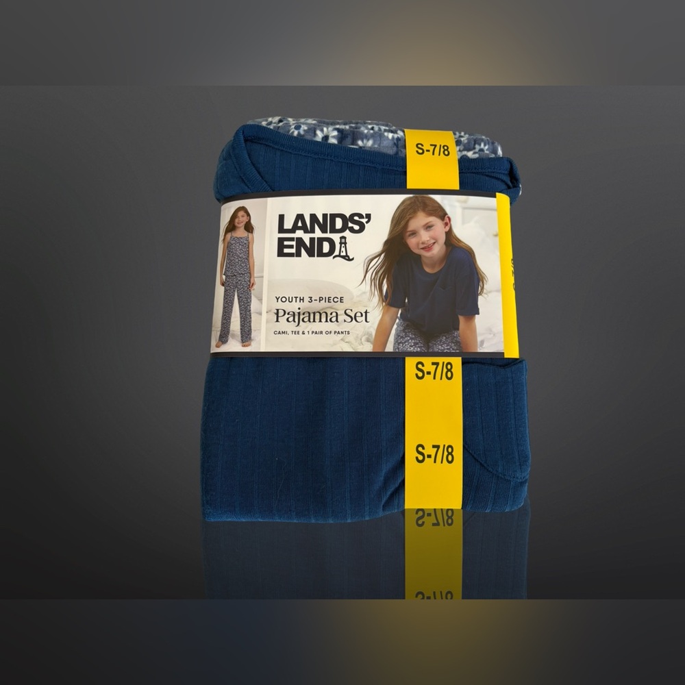 Lands' End Navy and White Kids Pajama Set Size Small 7/8